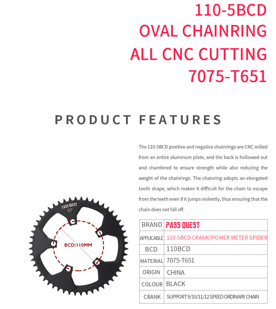 110BCD (5-bolt Hollow) Round Road Bike Narrow Wide Chainring