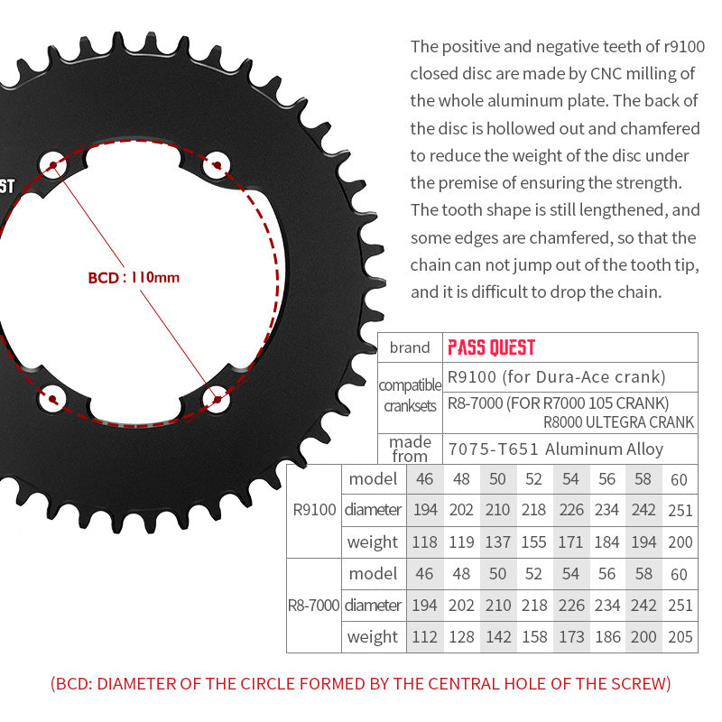 SHIMANO R9100 BCD (4-bolt AERO) Round Narrow Wide Chainring