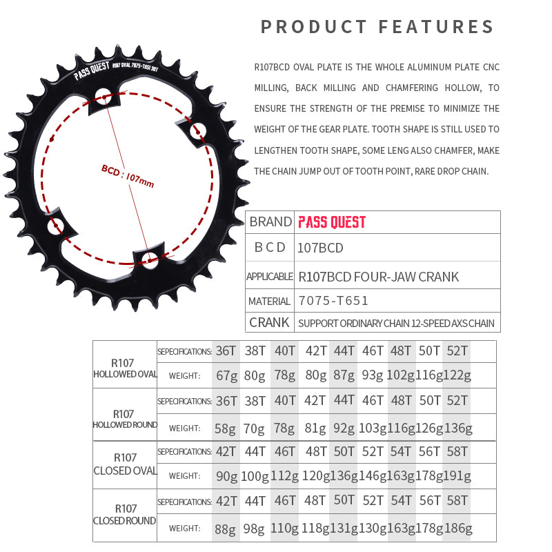 SRAM RIVAL 107BCD Oval Narrow Wide Chainring