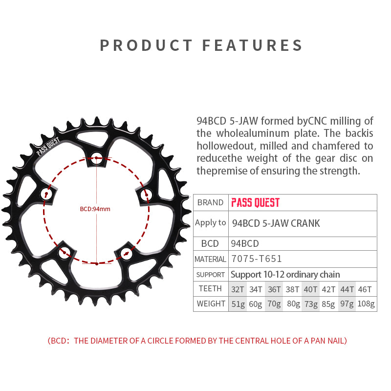 94 BCD (5-bolt) Round Narrow Wide Chainring