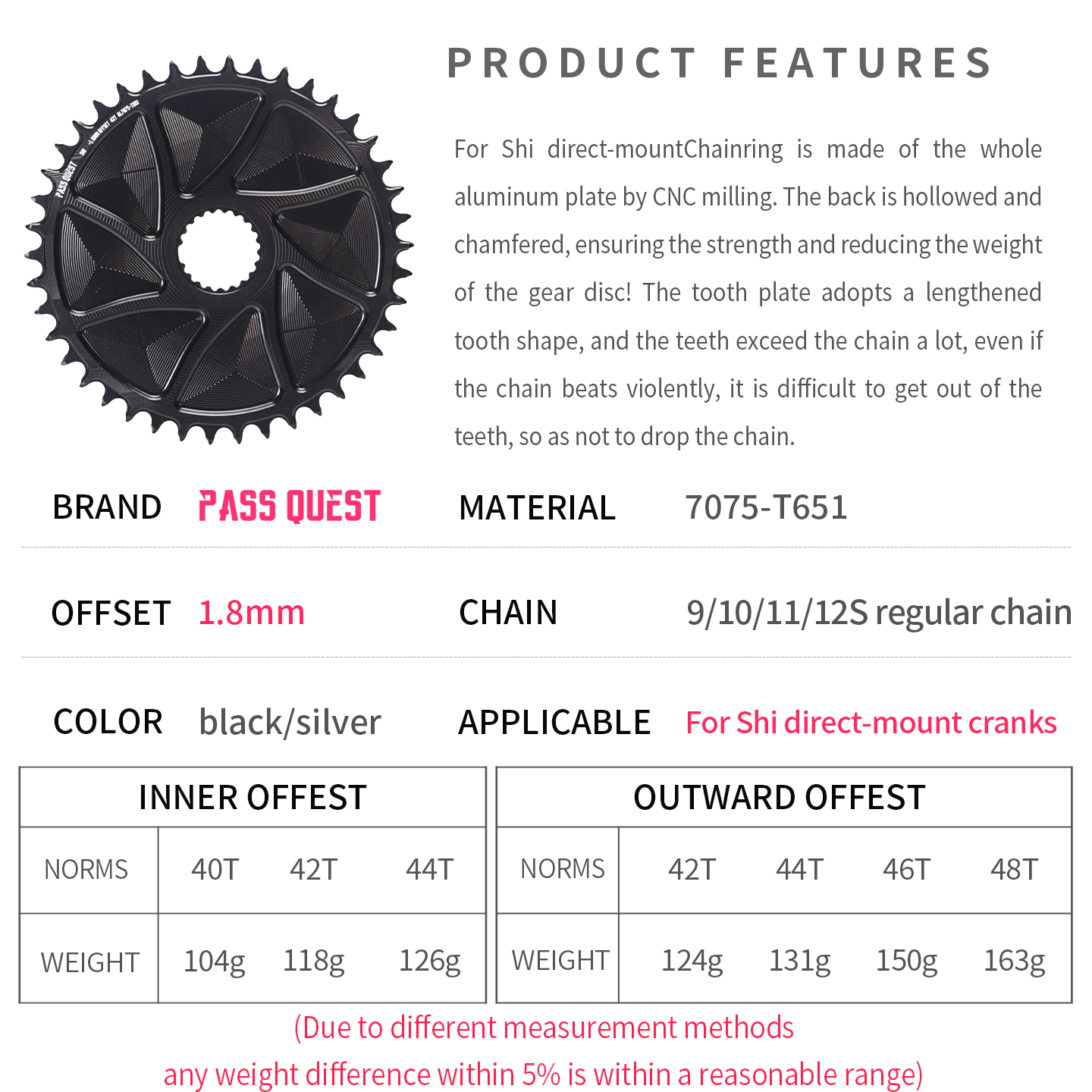 SHIMANO (1.8mm inward/outward offset) GRAVEL/ROAD narrow wide chainring 40-48T