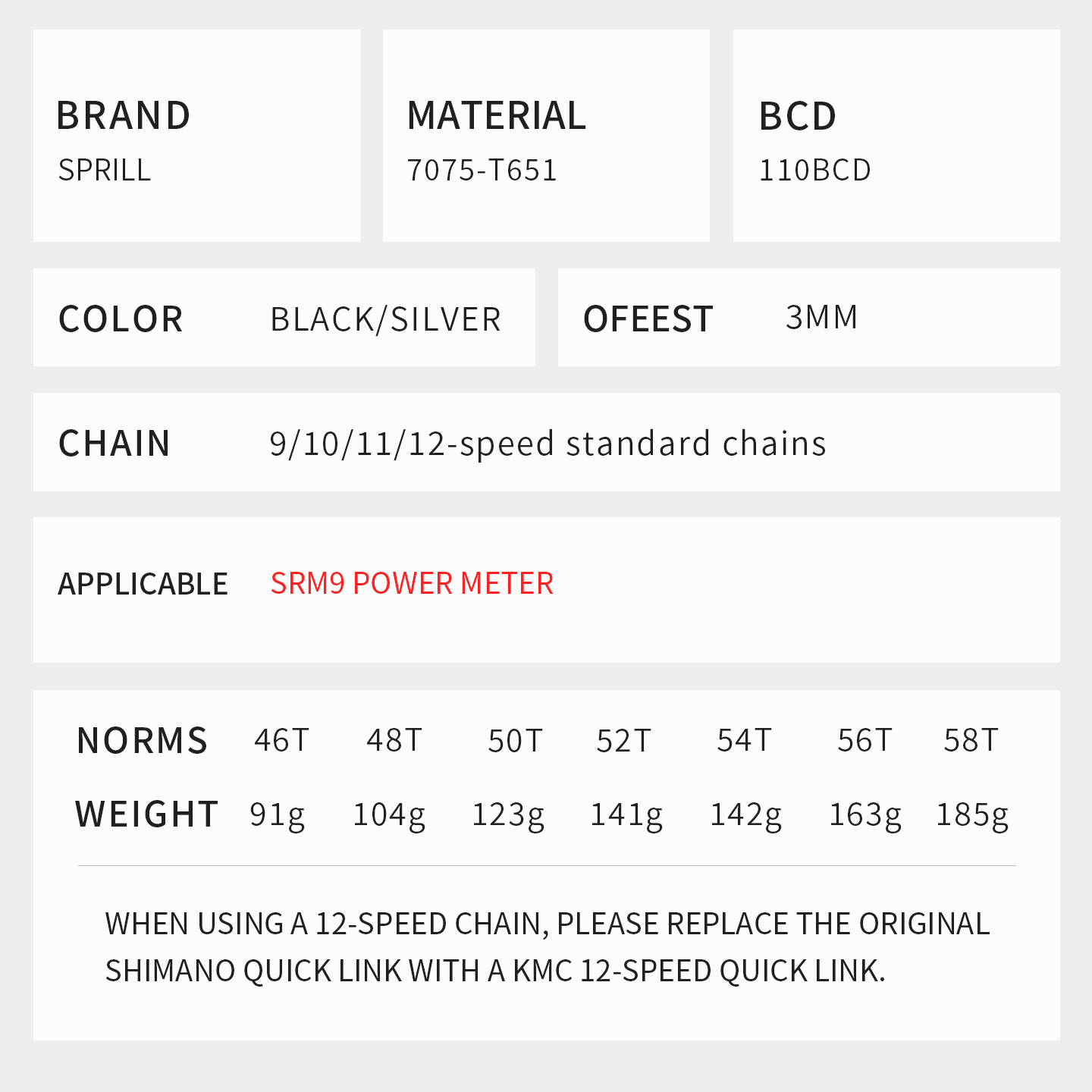 SRAM SRM7 SRM9 110BCD 3mm offset AERO Narrow Wide Chainring 46-58T
