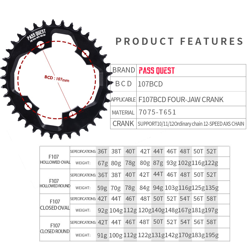SRAM FORCE 107BCD Round Narrow Wide Chainring