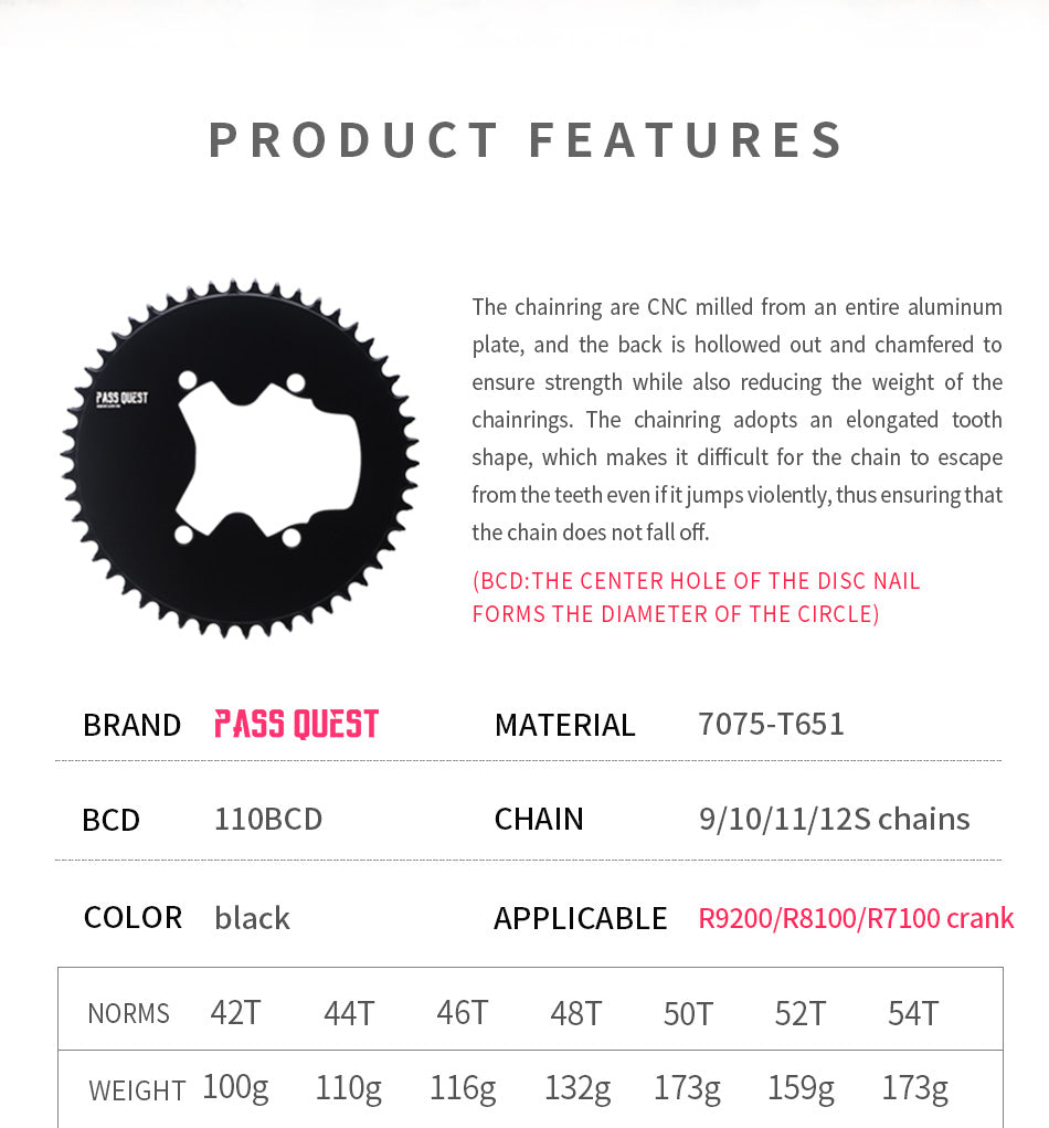 SHIMANO 110BCD R9200 R8100  (4-bolt AERO) Completely closed Round Narrow Wide Chainring