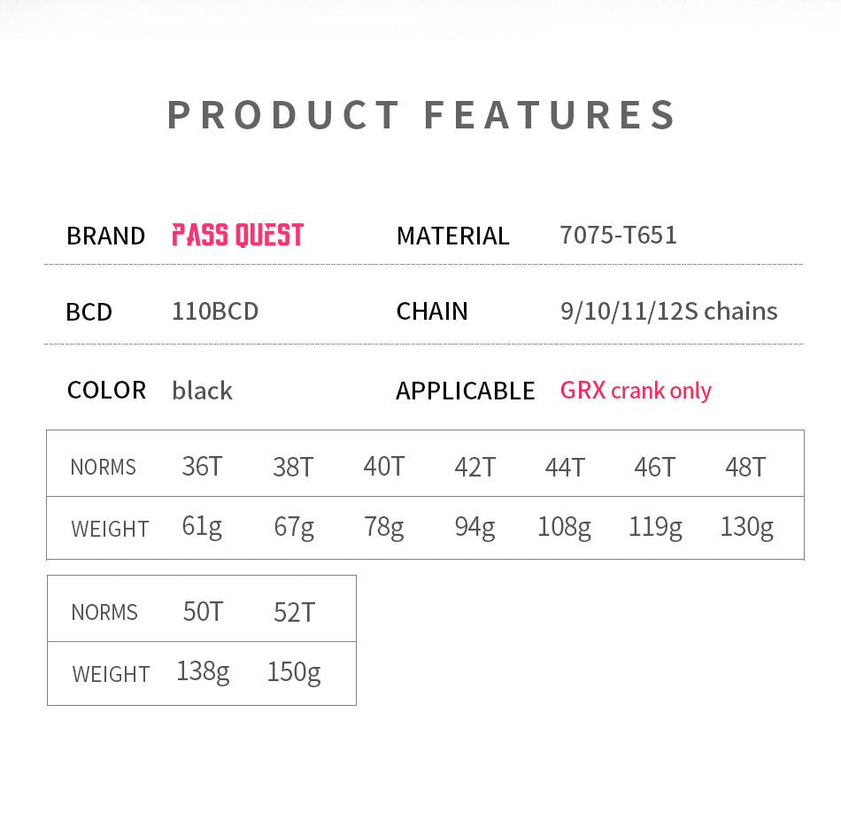 SHIMANO GRX 110 BCD AERO Narrow Wide Chainring