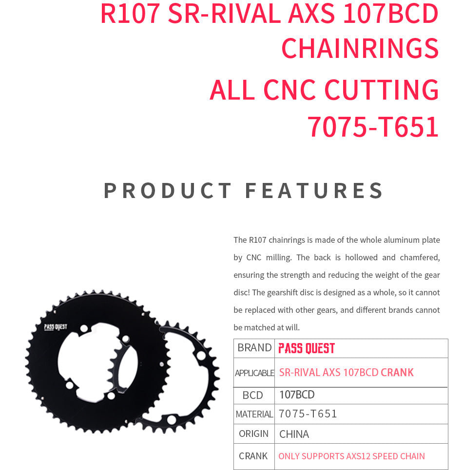 SRAM RIVAL 107BCD 2X Sprocket AERO Road bike Gravel bike