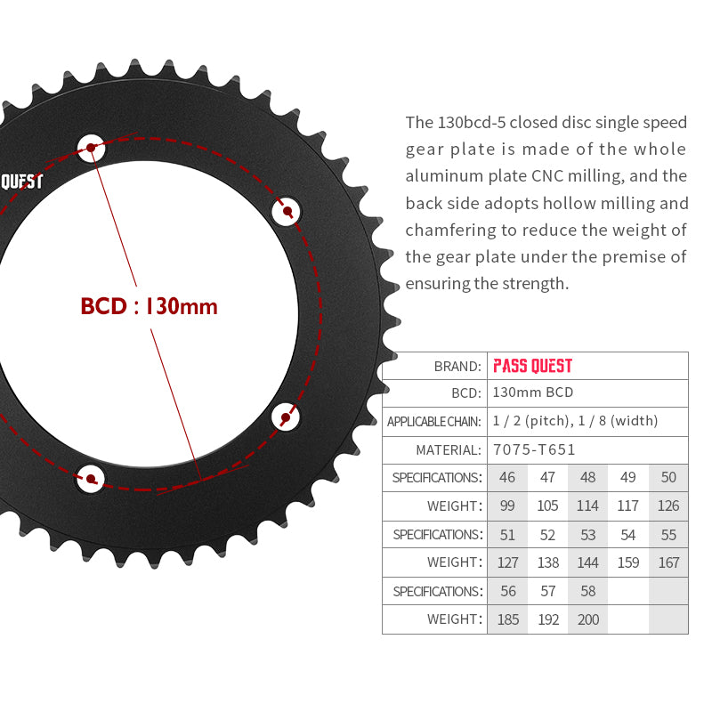 130 BCD (5-bolt AERO) Round Track Chainring Fixed Gear