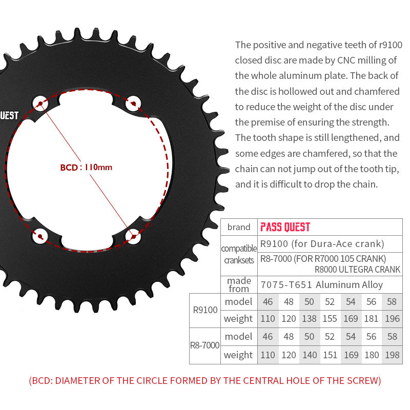 SHIMANO R9100 BCD (4-bolt AERO) Oval Narrow Wide Chainring