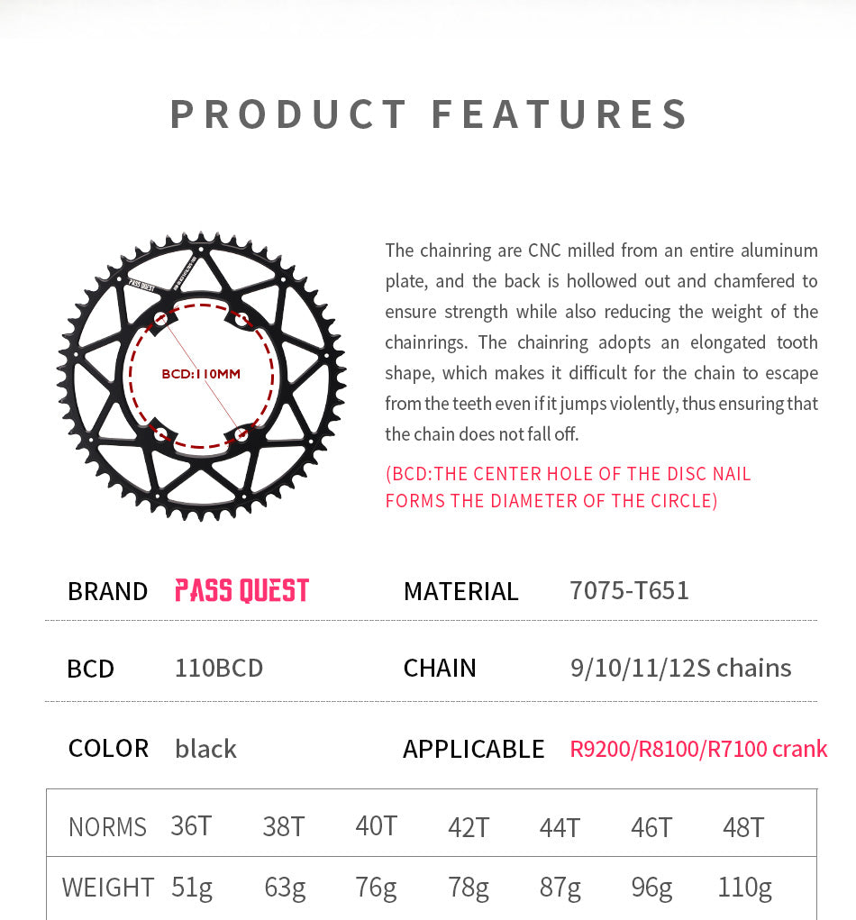 SHIMANO 110BCD R9200 R8100 R7100 (4-bolt Hollow) Round Narrow Wide Chainring