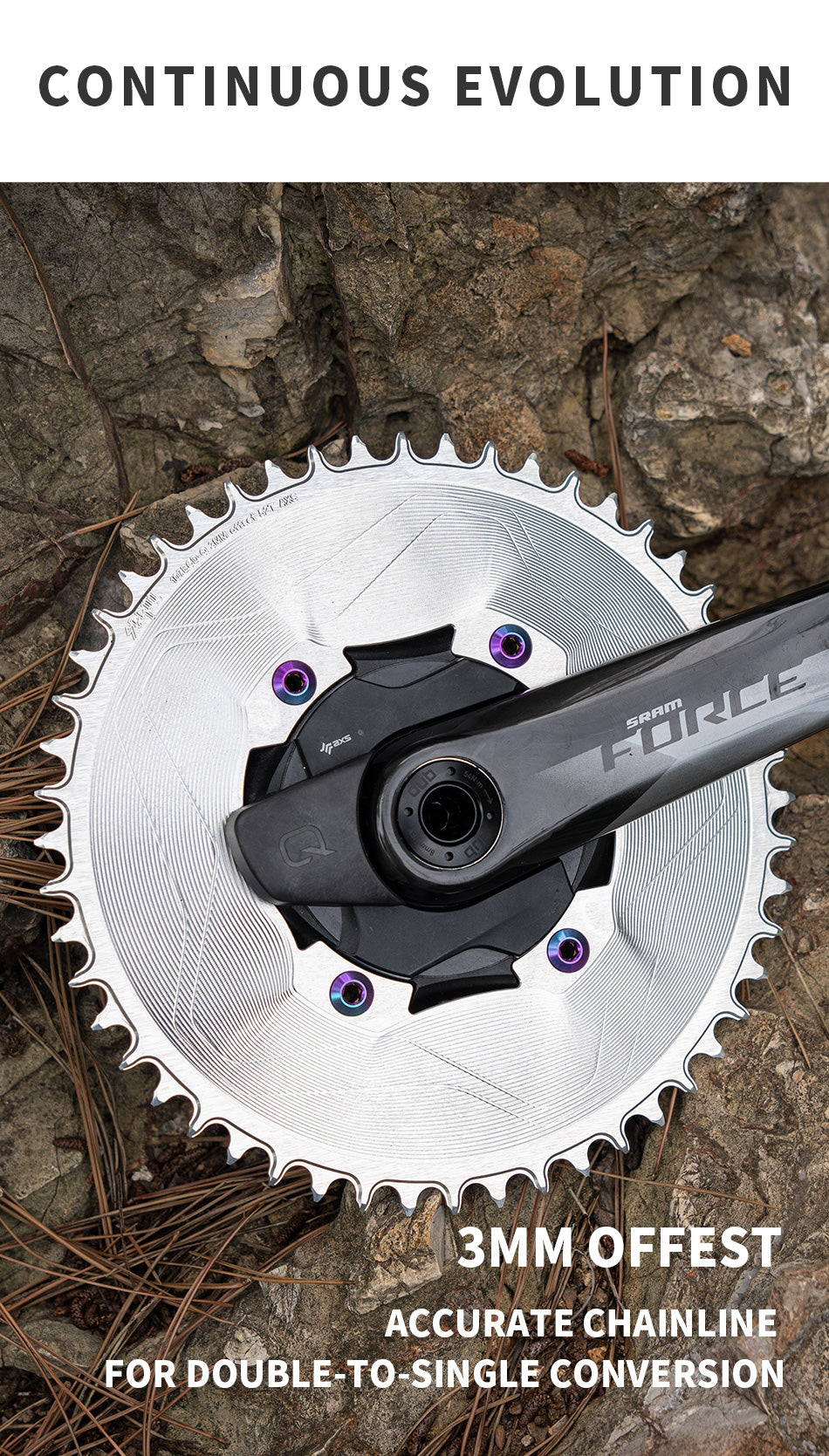 PASS QUEST SPRILL F107BCD 3mm offset AXS (4-bolt AERO) Round Narrow Wide Chainring