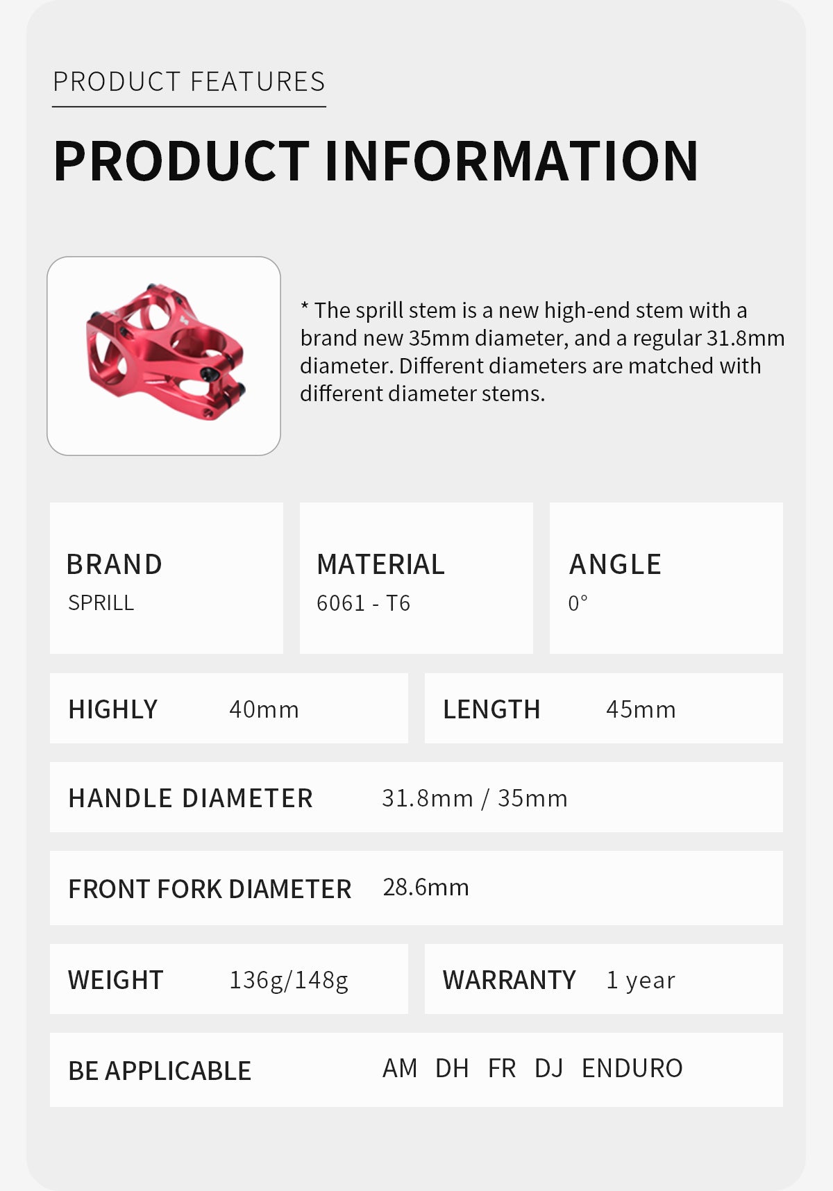 SPRILL downhill Bike stem Direct mount Stem