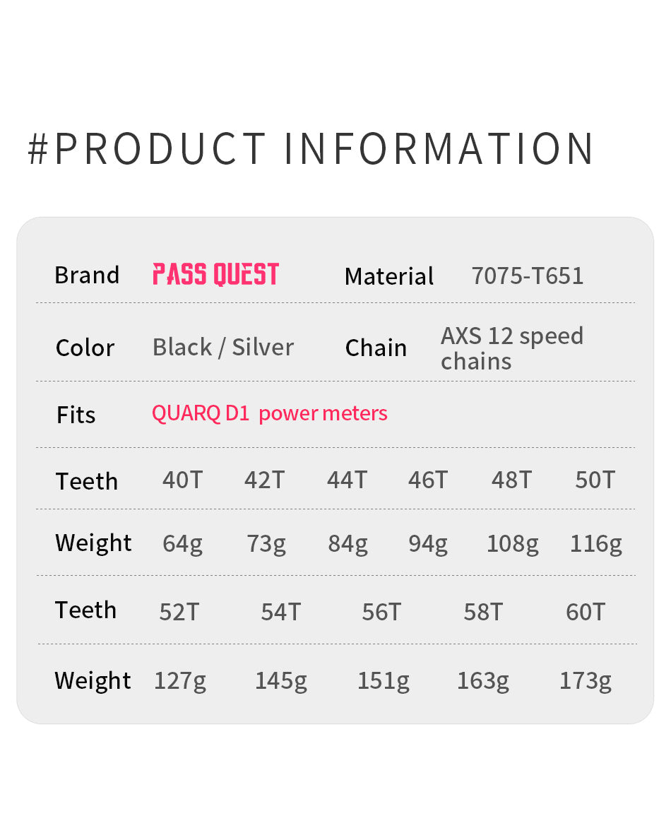 PASS QUEST SPRILL F107BCD 3mm offset AXS (4-bolt AERO) Round Narrow Wide Chainring