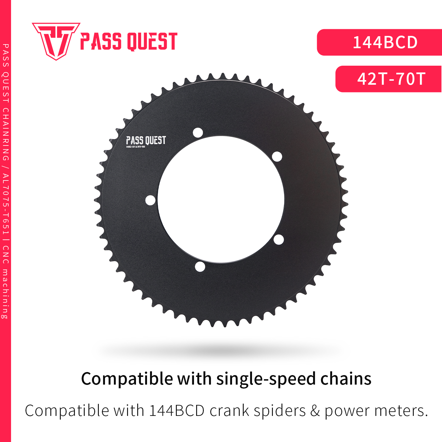 PASS QUEST 144 BCD 1/8" Fixie Single Speed BMX Track Chainring 42-70T