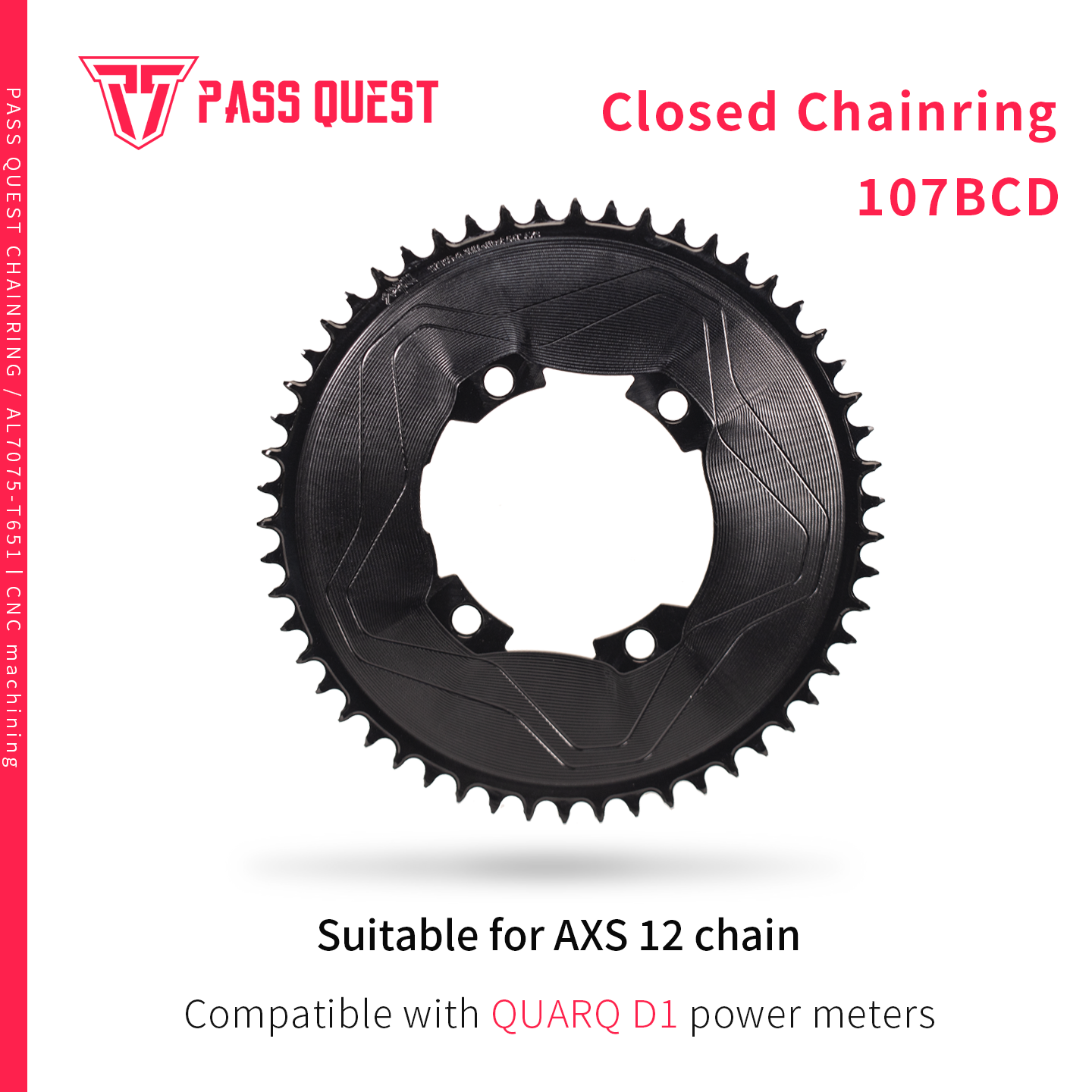 PASS QUEST SPRILL F107BCD 3mm offset AXS (4-bolt AERO) Round Narrow Wide Chainring