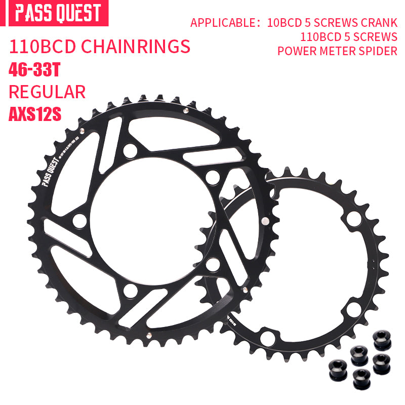 PASS QUEST 2X 110BCD (5-bolt HOLLOW) AXS Sprocket Round Road Bike Foldable Bicycle 12 speed Gravel bik