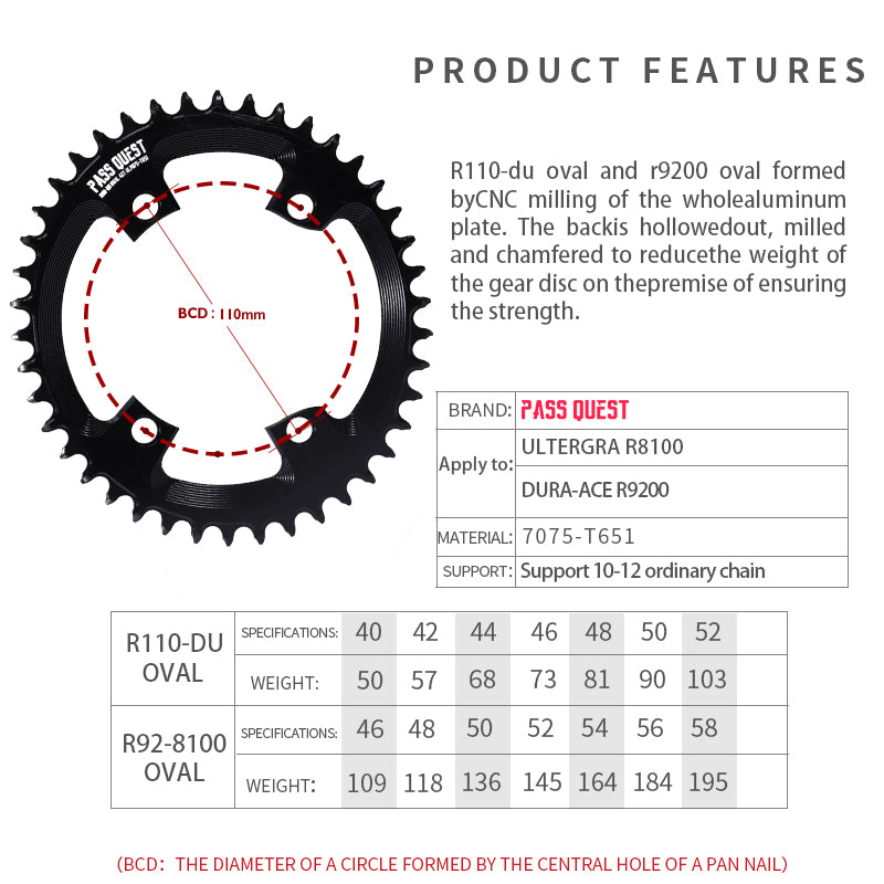 110BCD R92-8100 (4-bolt AERO) Oval Narrow Wide Chainring
