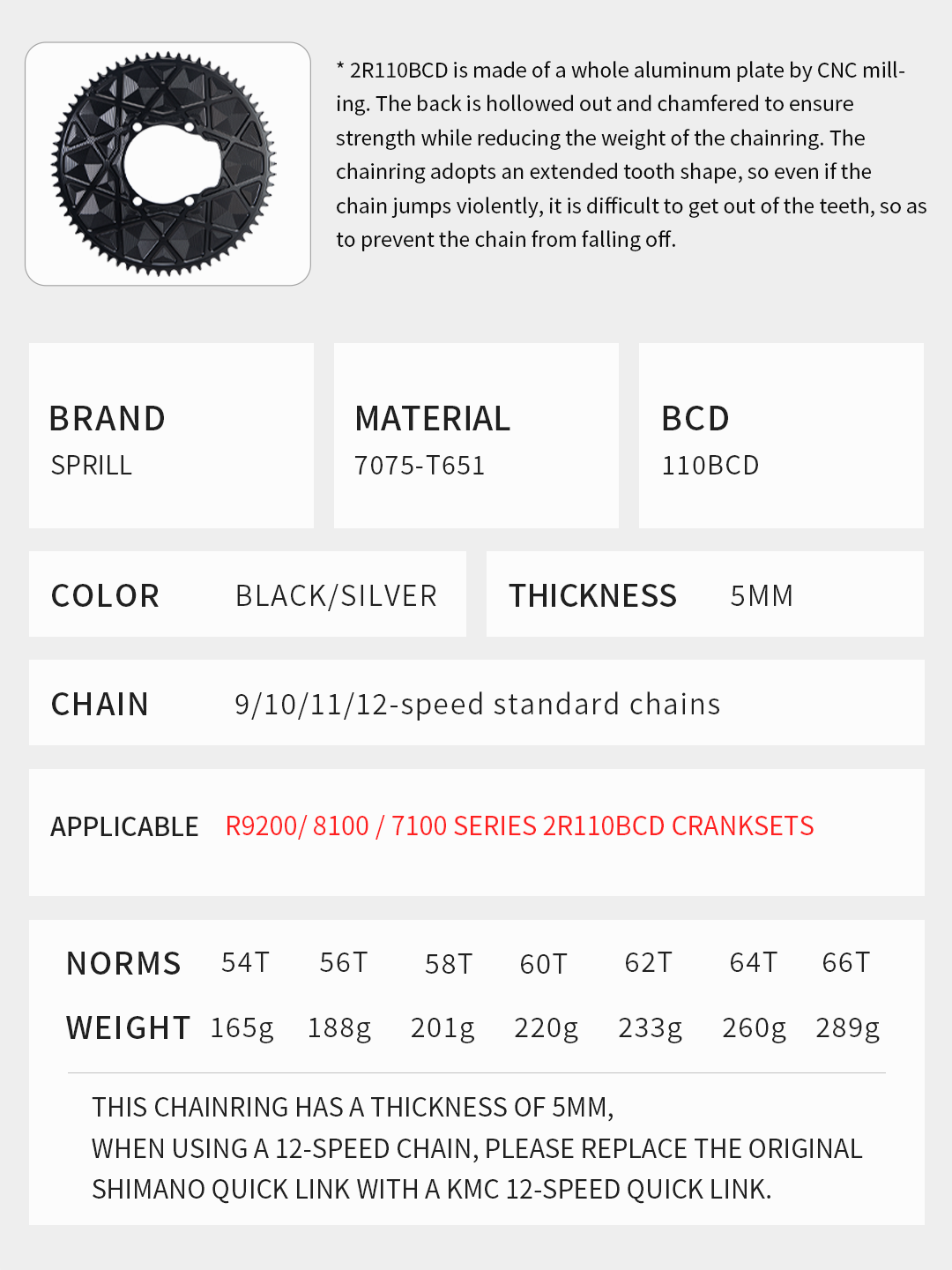 SHIMANO R9200 R8100 R7100 110BCD High strength AERO Narrow Wide Chainring 54-66T