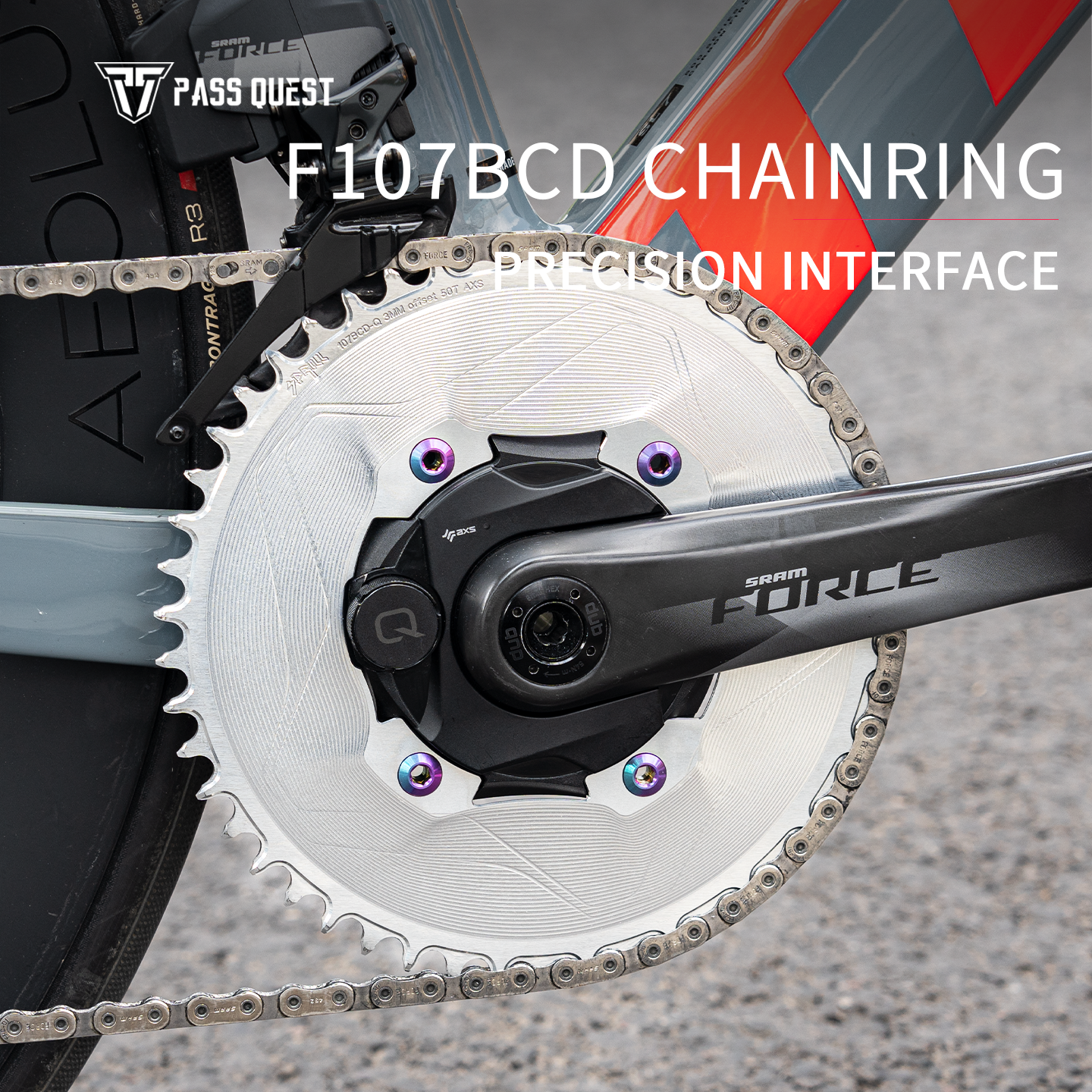 PASS QUEST SPRILL F107BCD 3mm offset AXS (4-bolt AERO) Round Narrow Wide Chainring