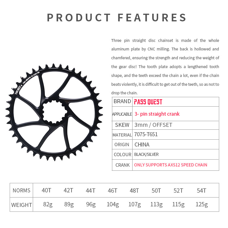 SRAM GXP/DUB ( 3mm offset)AXS GRAVEL/ROAD Narrow Wide Chainring 40-54T