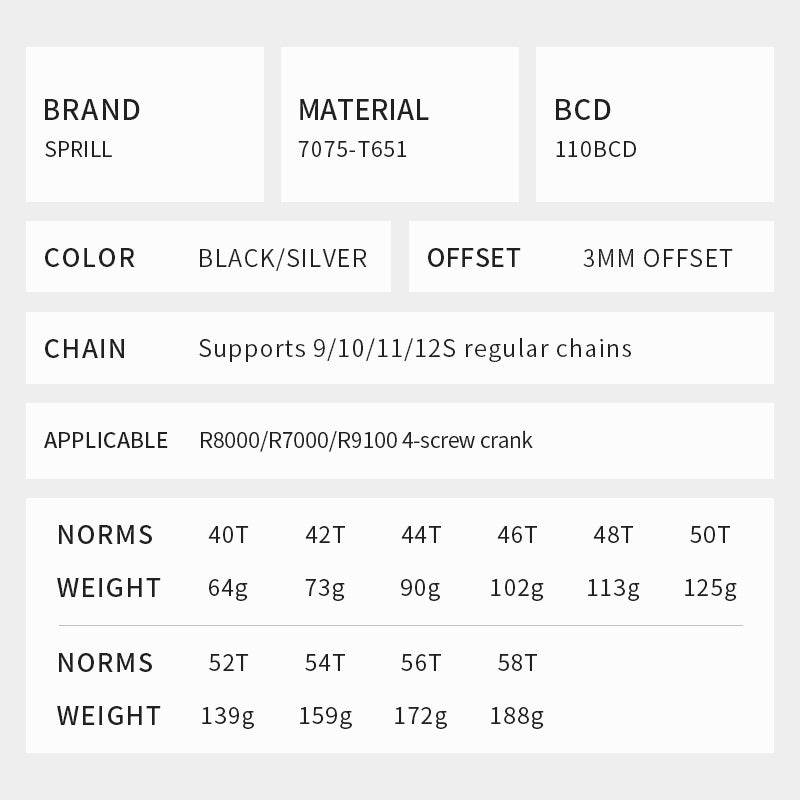 PASS QUEST SPRILL R800 R7000 3mm offset (4-bolt AERO) Round Narrow Wide Chainring
