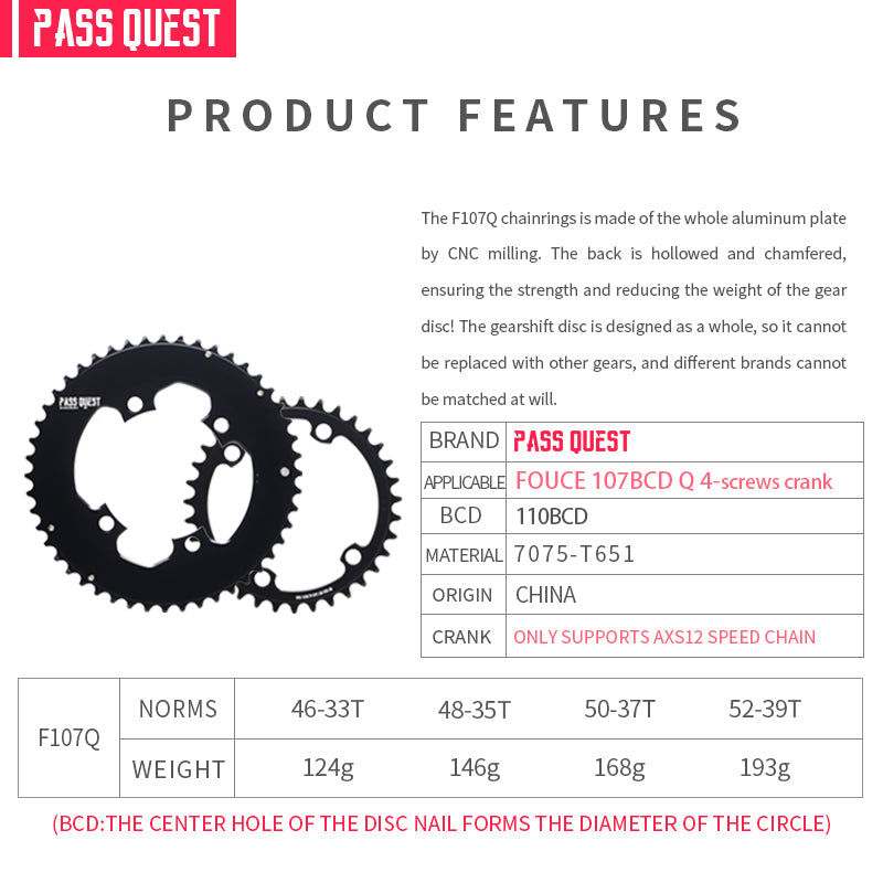 SRAM FORCE 107BCD-Quarq 2X Sprocket AERO Road bike Gravel bike 12s AXS