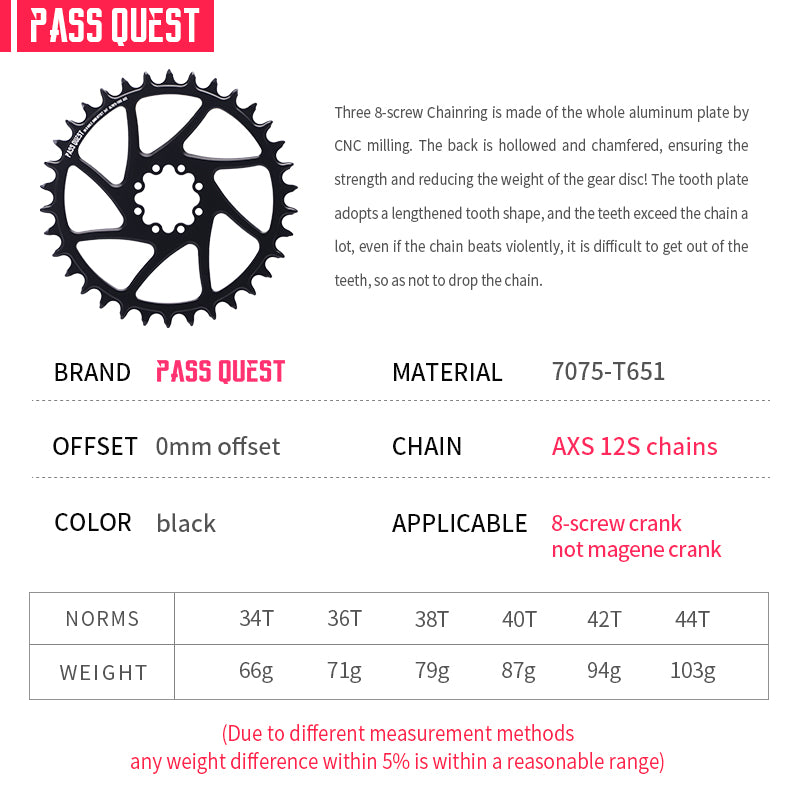 SRAM FORCE 8Nails AXS ( 0mm offset) HOLLOW Mountain XX SL Narrow Wide Chainring 34-44T