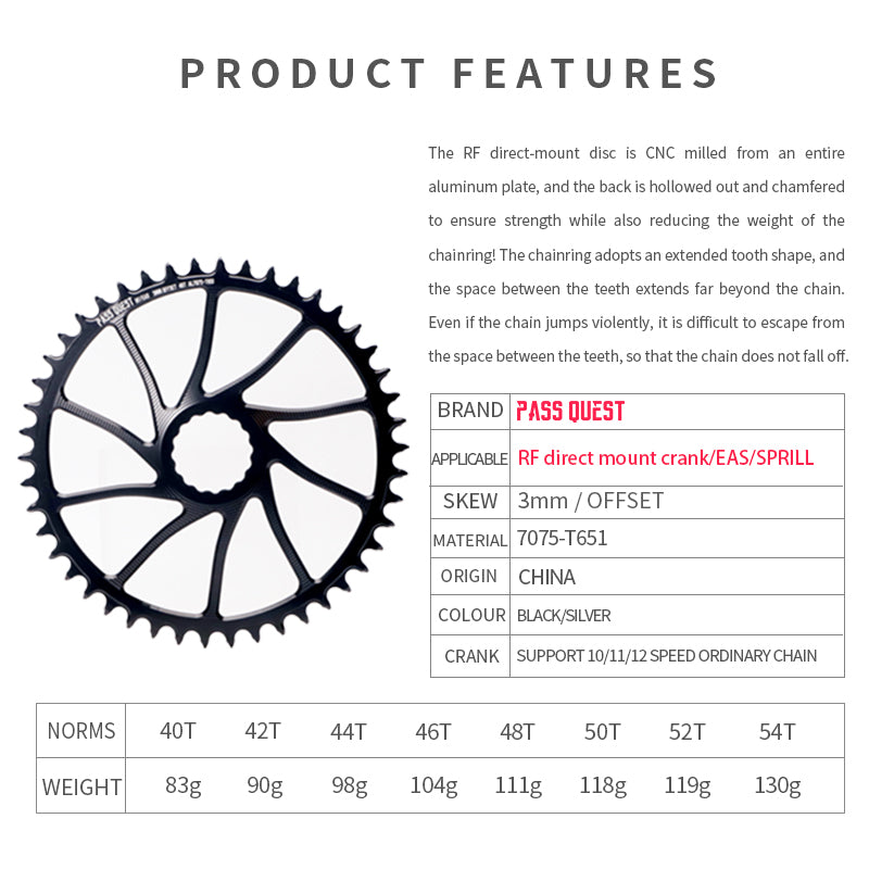 RACE FACE (3mm offset ) Round Narrow Wide Chainring 40-54T