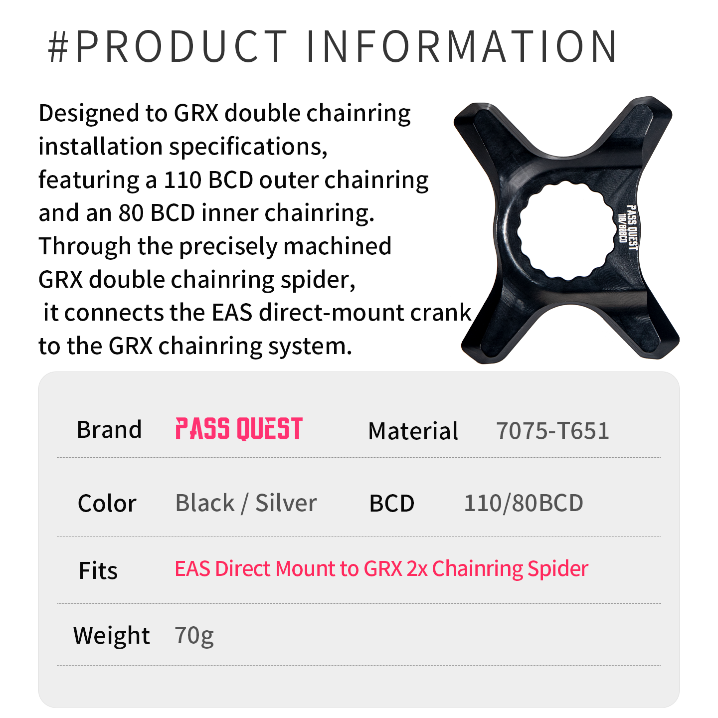 PASS QUEST RACEFACE/EASTON to GRX 80-110BCD Spider