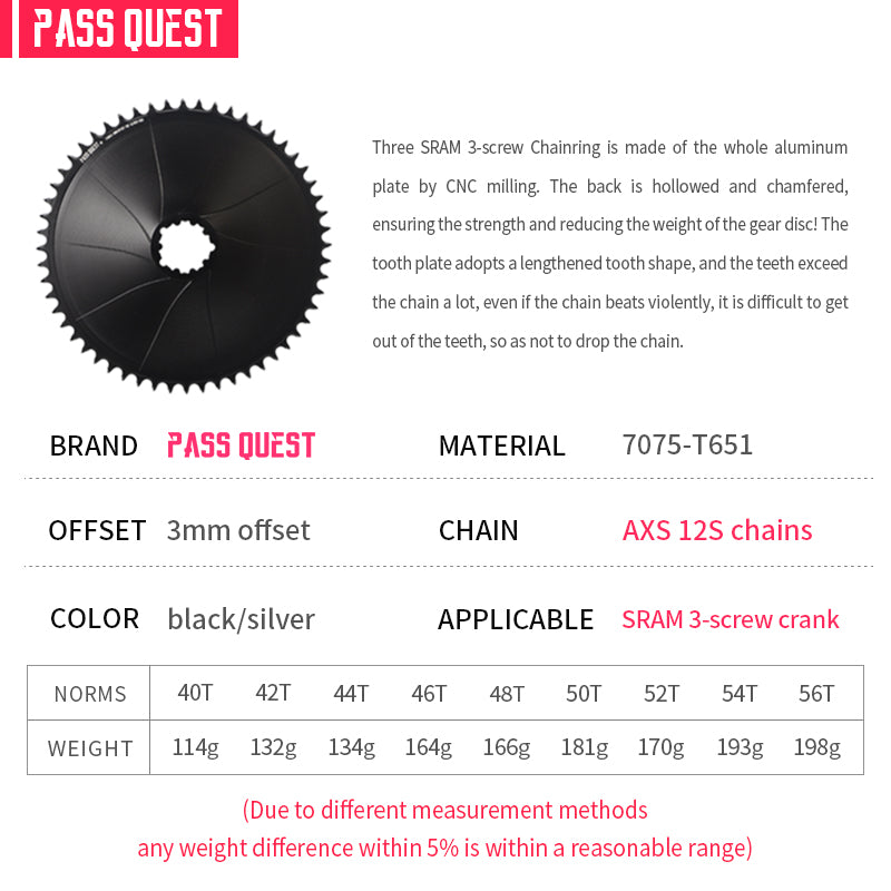 SRAM GXP/DUB ( 3mm offset) GRAVEL/ROAD Narrow Wide Chainring 40-56T AXS