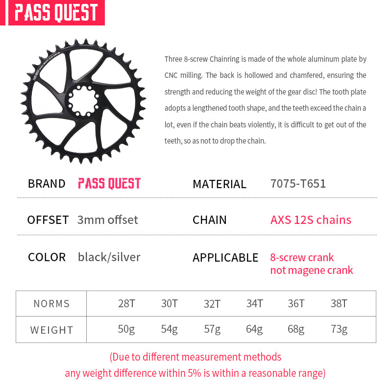 SRAM FORCE 8Nails ( 3mm offset) HOLLOW Mountain XX SL Narrow Wide Chainring 28-38T AXS