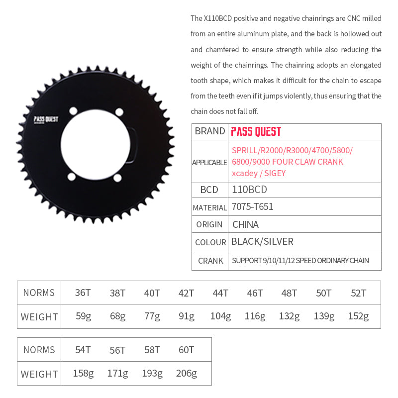 SHIMANO X110BCD (4-bolt AERO)  Round Narrow Wide Chainring