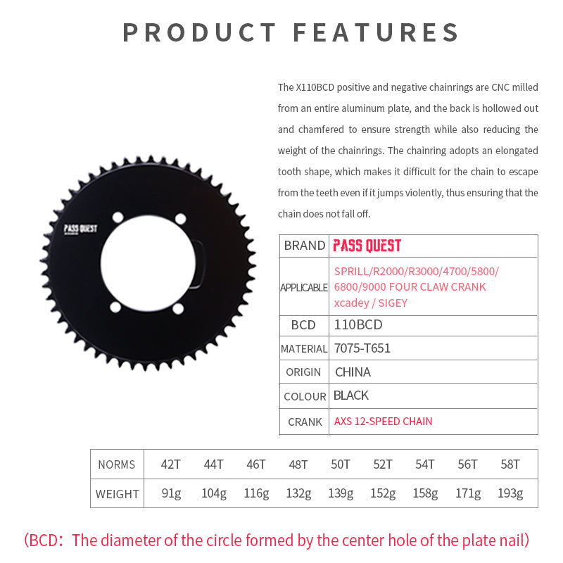 SHIMANO X110 BCD (4-bolt AERO) AXS Round Narrow Wide Chainring
