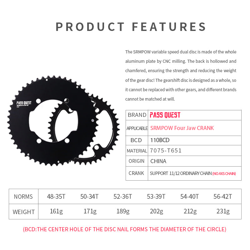 SRAM SRM110BCD 2X Sprocket AERO Road bike Gravel bike 11-12s