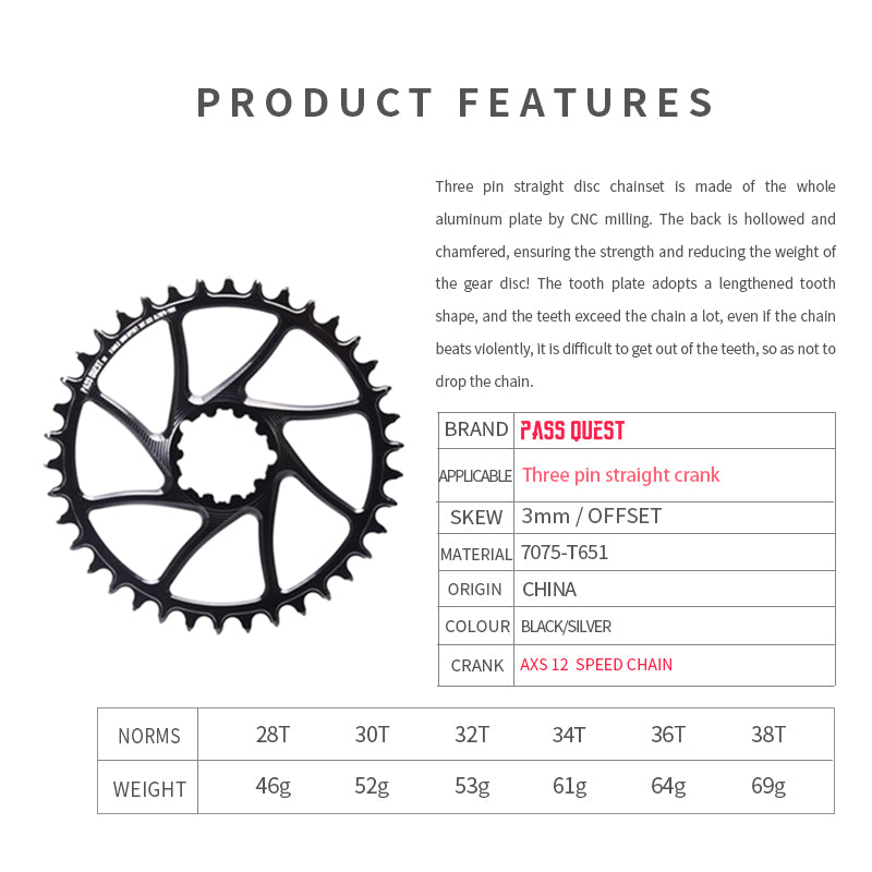 SRAM GXP/DUB BOOST AXS (3mm offset) Round Narrow Wide Chainring
