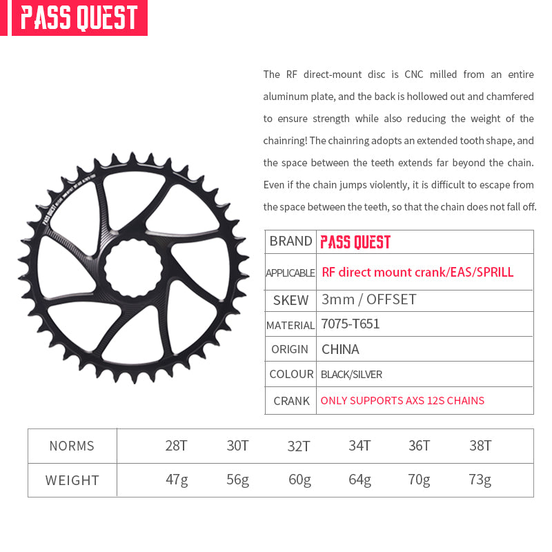 RACE FACE (3mm offset ) AXS Round Narrow Wide Chainring 28-38T