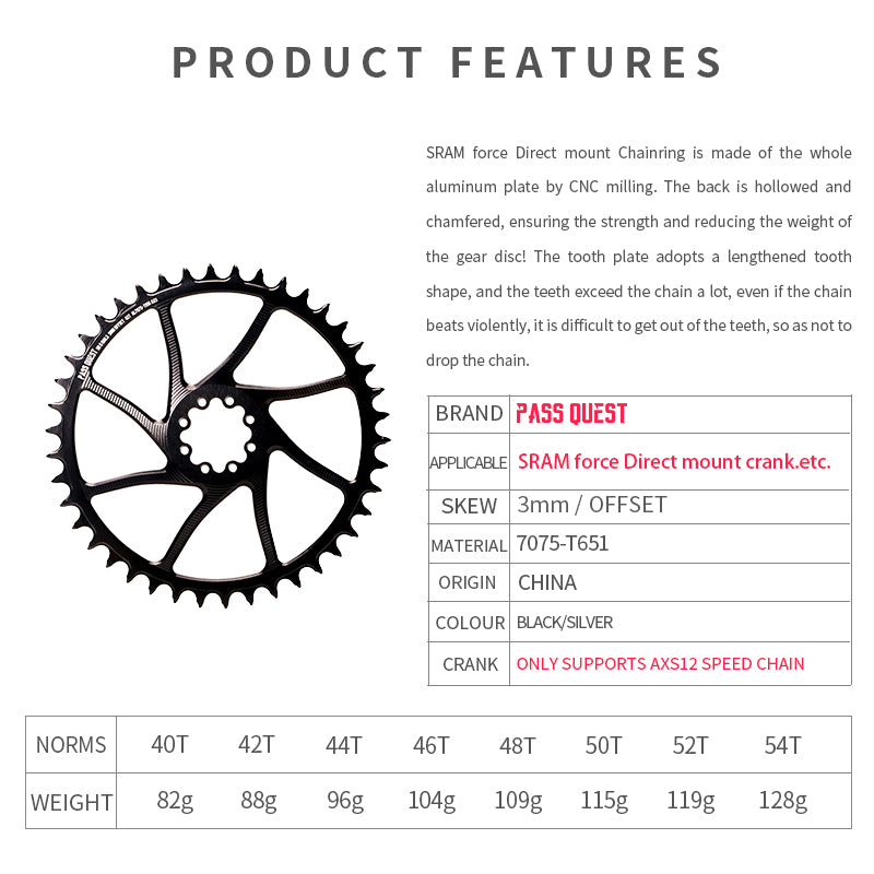 SRAM Force/AXS 8 Nails (3mm offset) Round Narrow Wide Chainring 40-54T