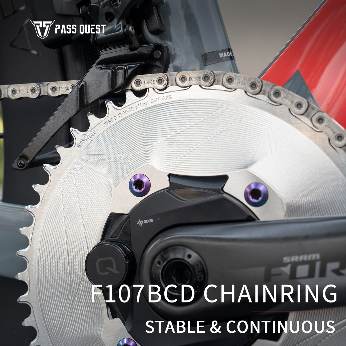 PASS QUEST SPRILL F107BCD 3mm offset AXS (4-bolt AERO) Round Narrow Wide Chainring