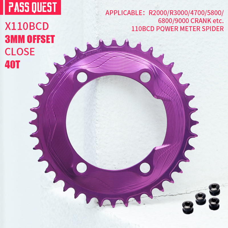 PASS QUEST SPRILL X110BCD 3mm offset (4-bolt AERO) Round Narrow Wide Chainring