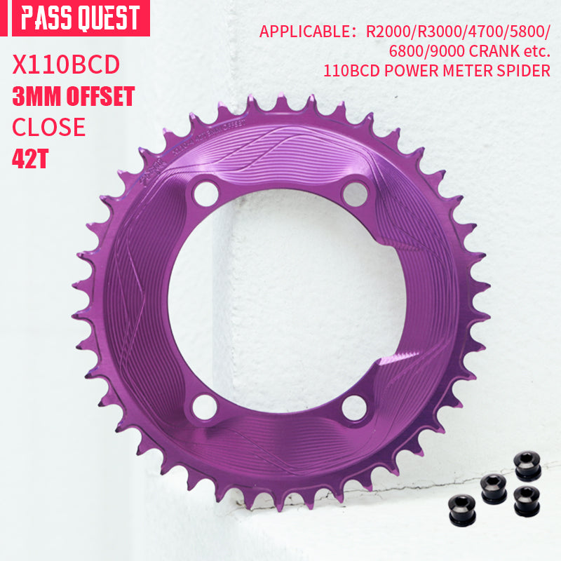 PASS QUEST SPRILL X110BCD 3mm offset (4-bolt AERO) Round Narrow Wide Chainring