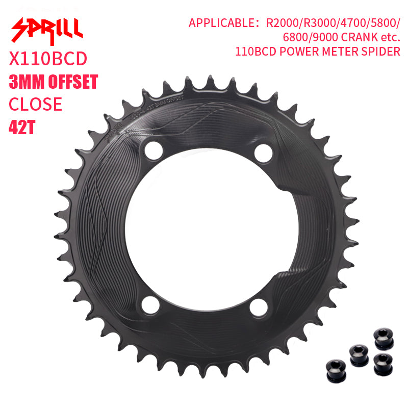 PASS QUEST SPRILL X110BCD 3mm offset (4-bolt AERO) Round Narrow Wide Chainring