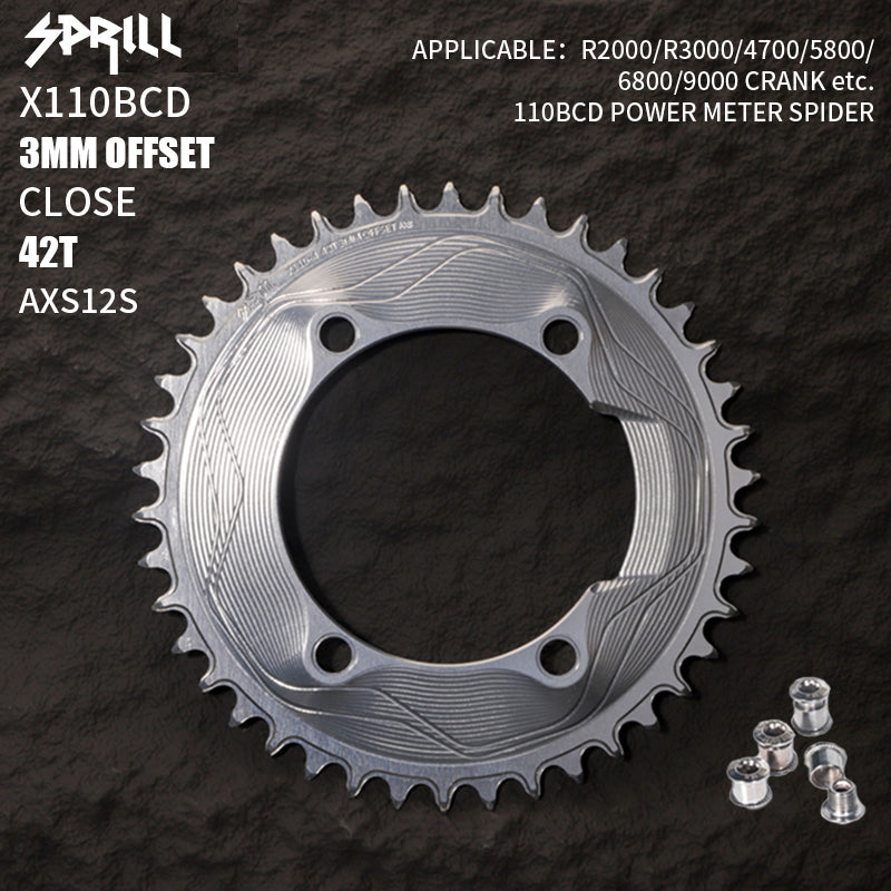 PASS QUEST SPRILL X110BCD 3mm offset AXS (4-bolt AERO) Round Narrow Wide Chainring