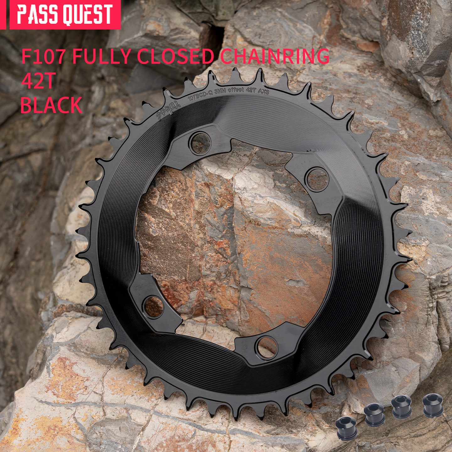 PASS QUEST SPRILL F107BCD 3mm offset AXS (4-bolt AERO) Round Narrow Wide Chainring