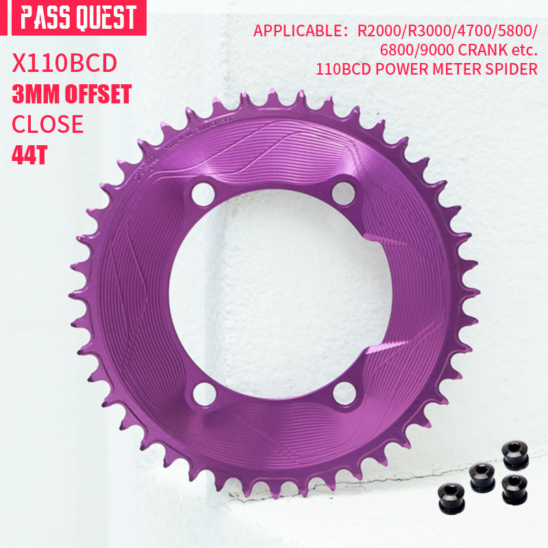 PASS QUEST SPRILL X110BCD 3mm offset (4-bolt AERO) Round Narrow Wide Chainring