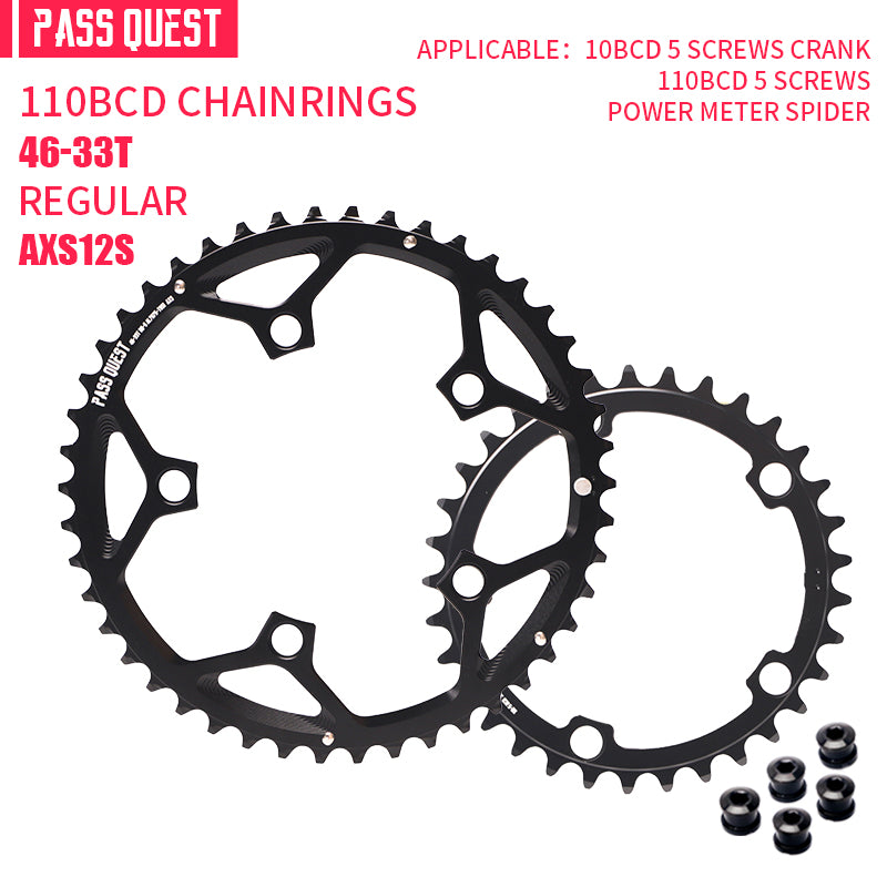 PASS QUEST 2X 110BCD (5-bolt HOLLOW) AXS Sprocket Round Road Bike Foldable Bicycle 12 speed Gravel bik