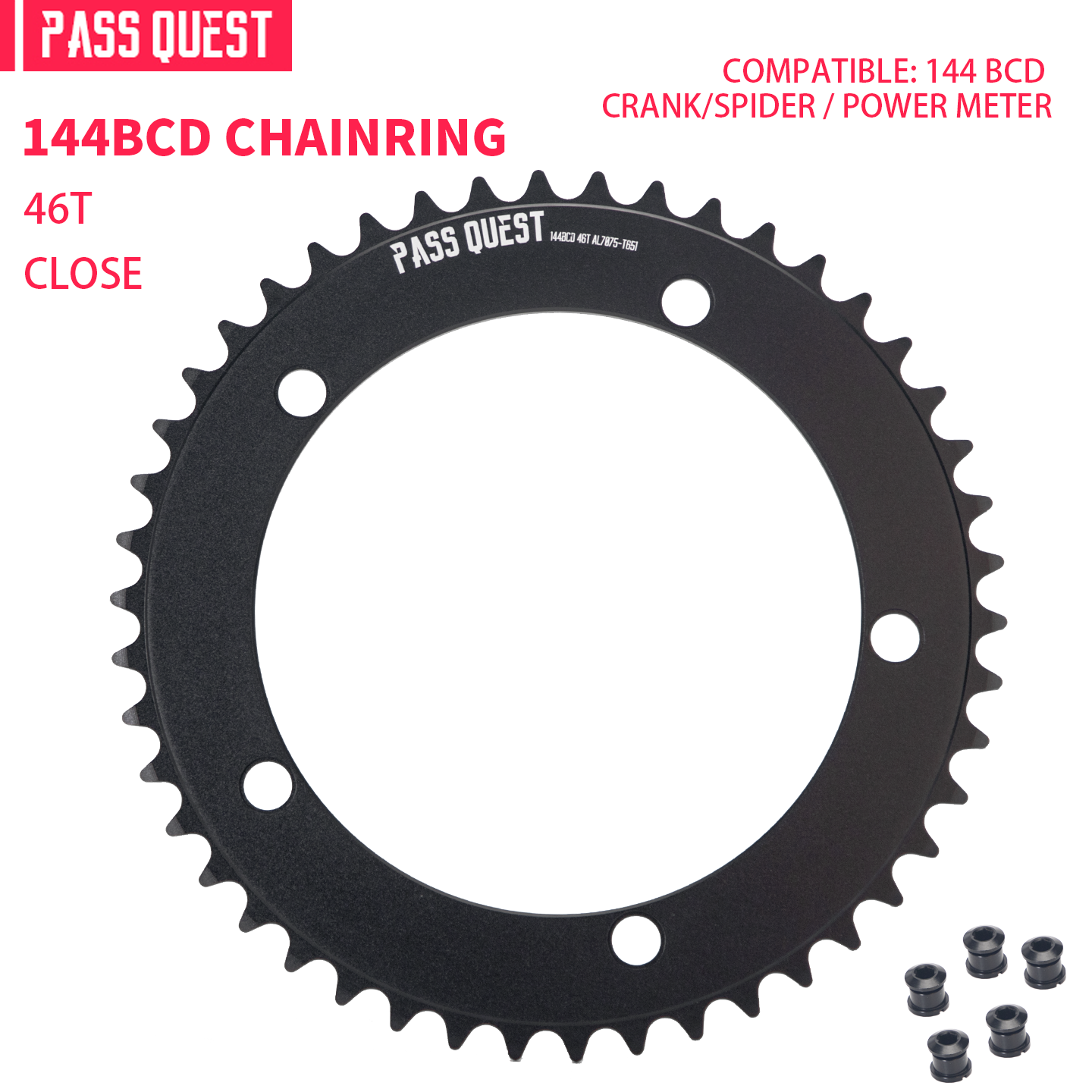 PASS QUEST 144 BCD 1/8" Fixie Single Speed BMX Track Chainring 42-70T
