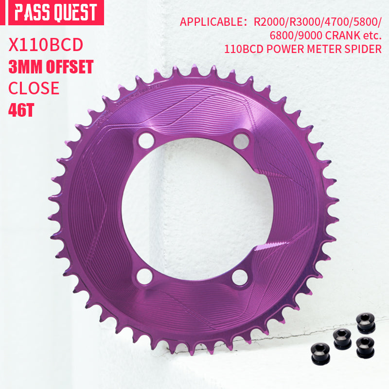 PASS QUEST SPRILL X110BCD 3mm offset (4-bolt AERO) Round Narrow Wide Chainring