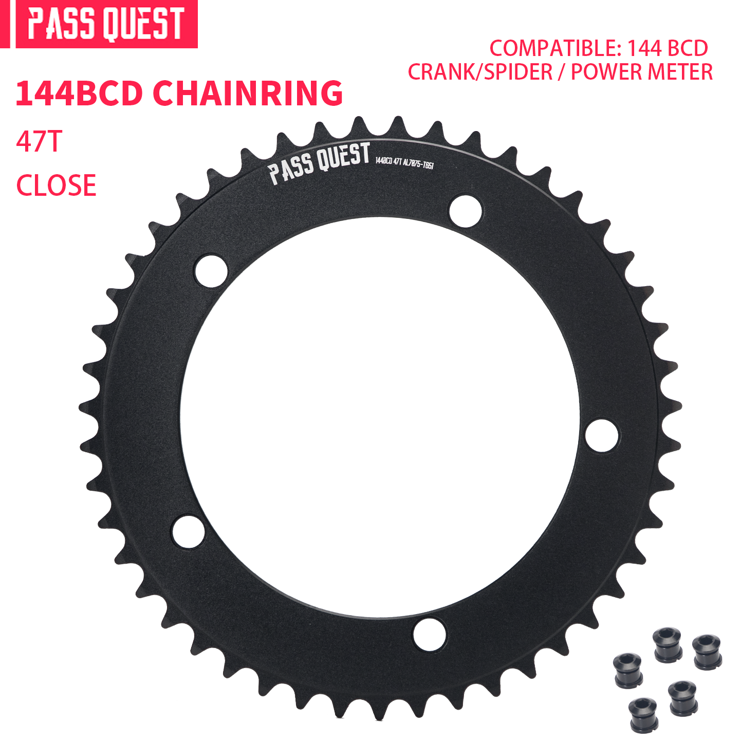 PASS QUEST 144 BCD 1/8" Fixie Single Speed BMX Track Chainring 42-70T