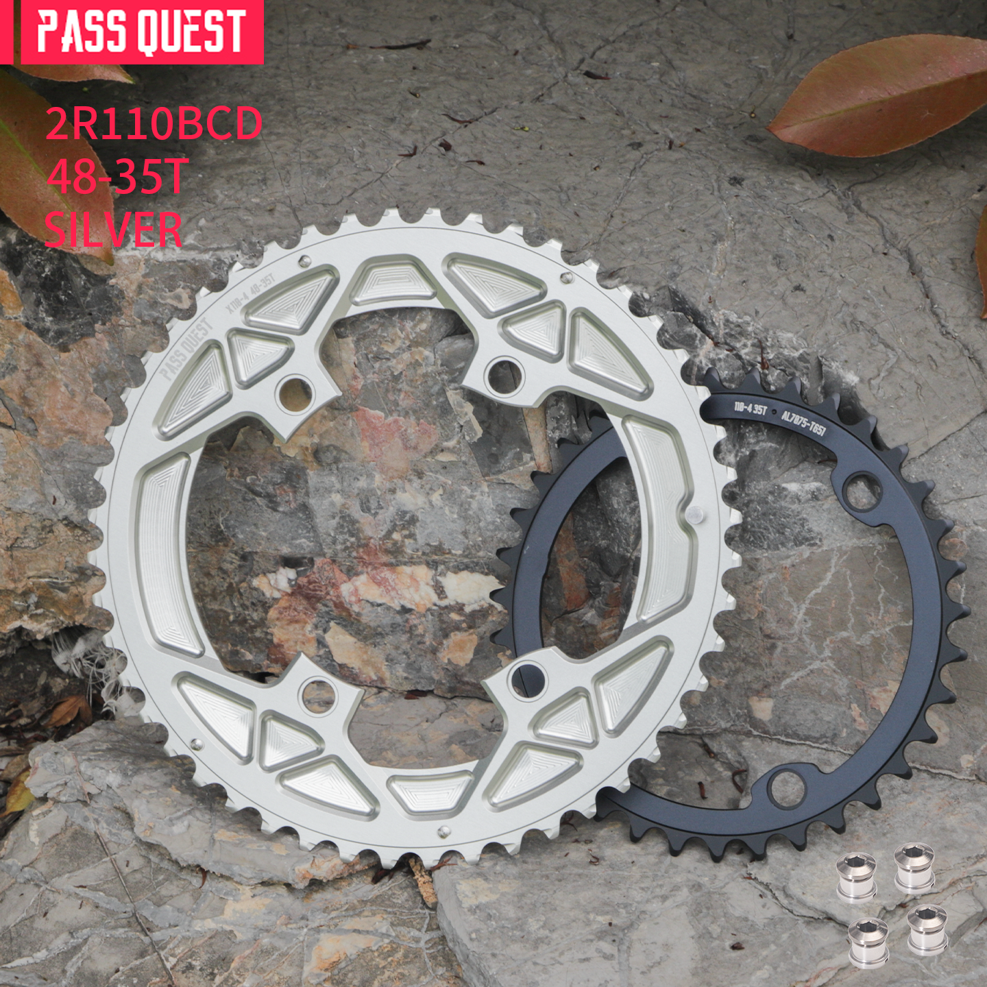 PASS QUEST 2X 110BCD Universal Textured Crankshaft Sprocket Set 11-12S
