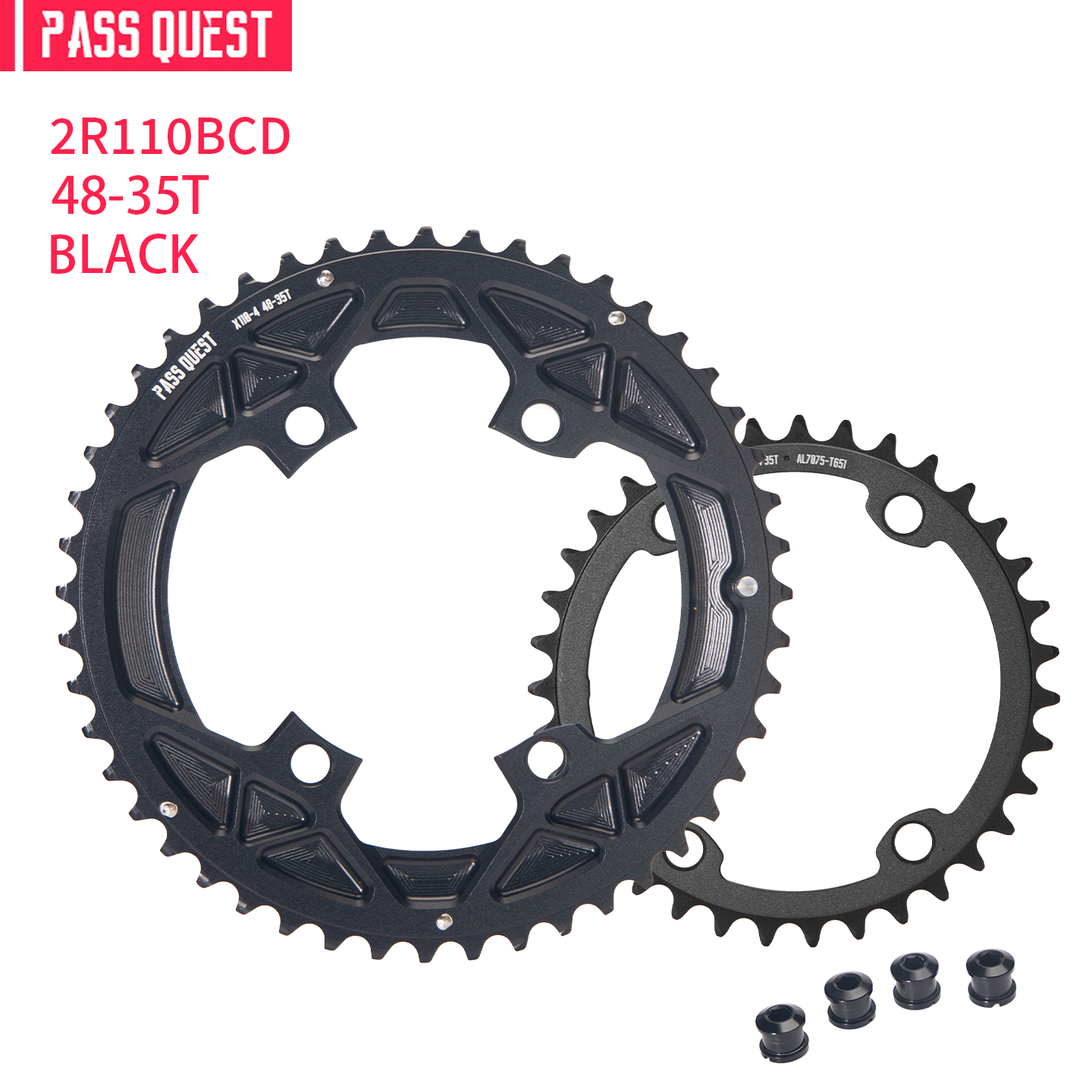 PASS QUEST 2X 110BCD Universal Textured Crankshaft Sprocket Set 11-12S