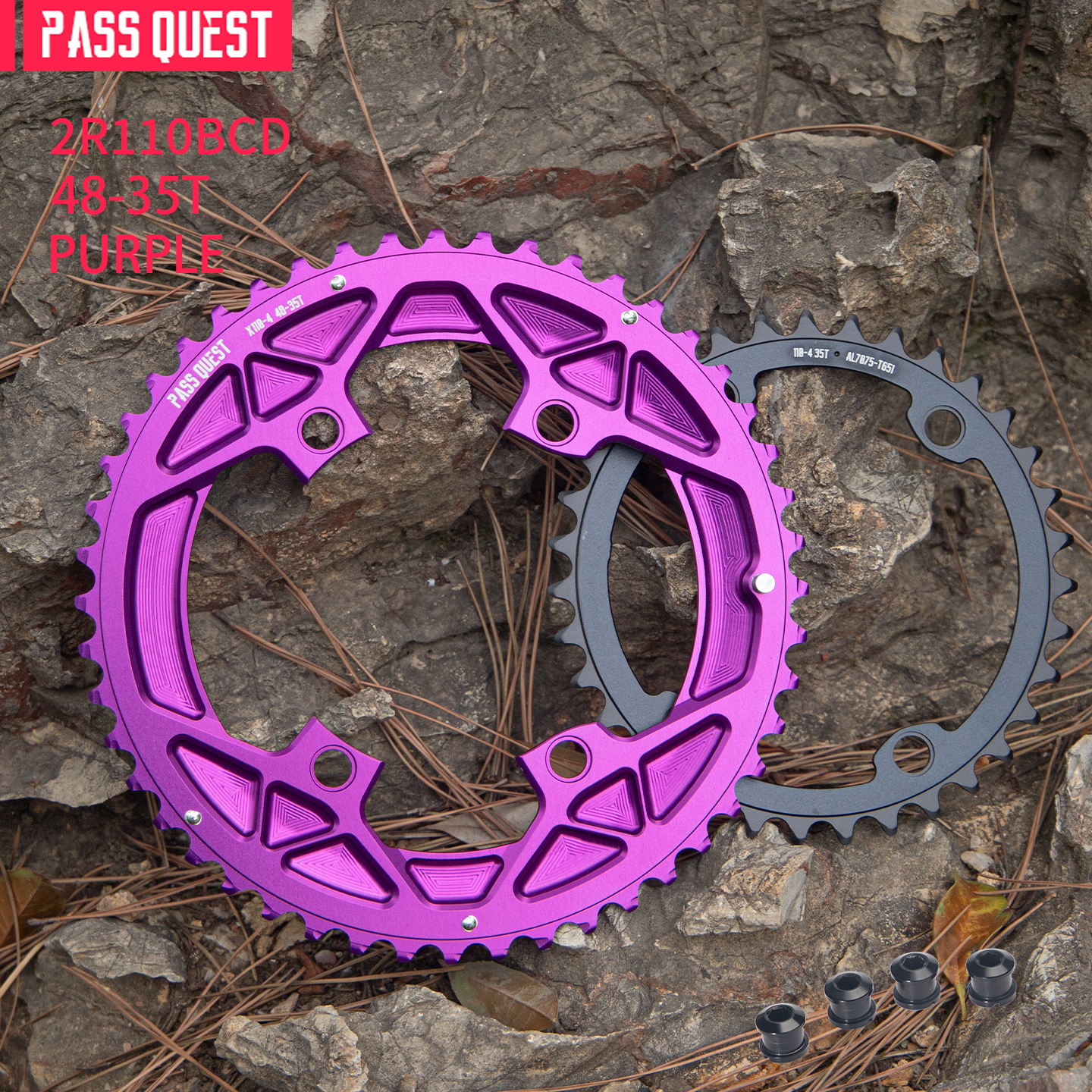 PASS QUEST 2X 110BCD Universal Textured Crankshaft Sprocket Set 11-12S